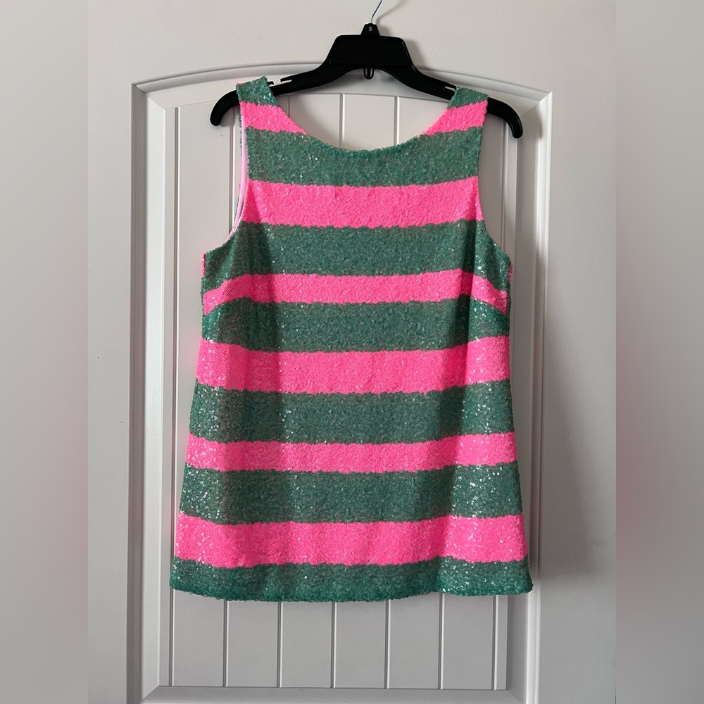 Lilly Pulitzer Medium Regina Tropical Pink Green‎ Cucina Stripe Sleeveless Top